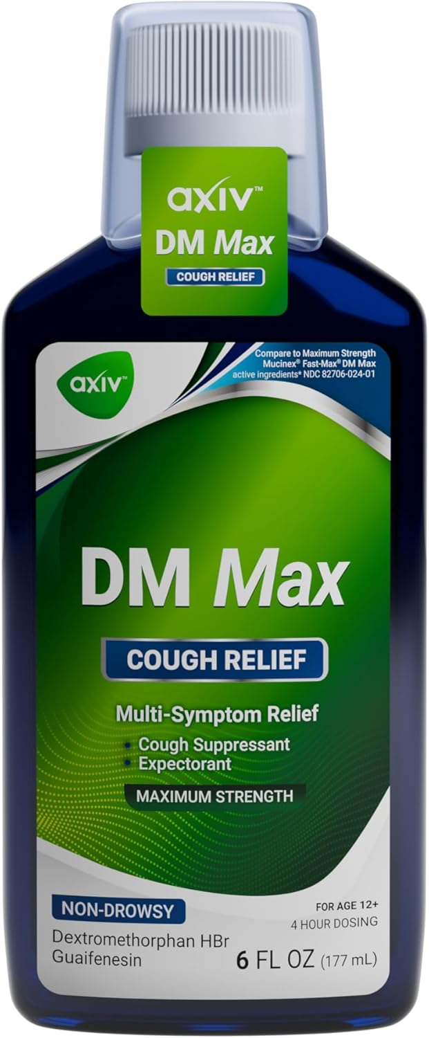 AXIV DM Max Liquid Cough  Cold Medicine for Adults Cold and Flu Medicine for Excess Mucus Relief 6 fl oz - Image 1