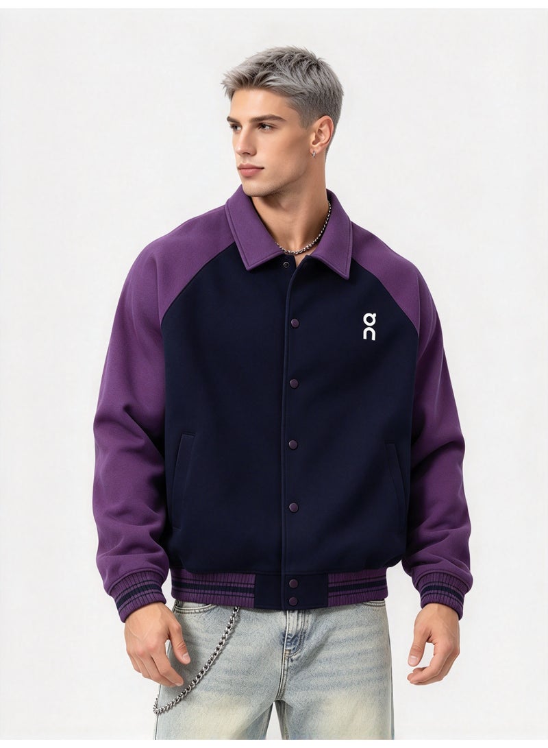On Running Color Block Lapel Contrasting Baseball Jacket - Image 5
