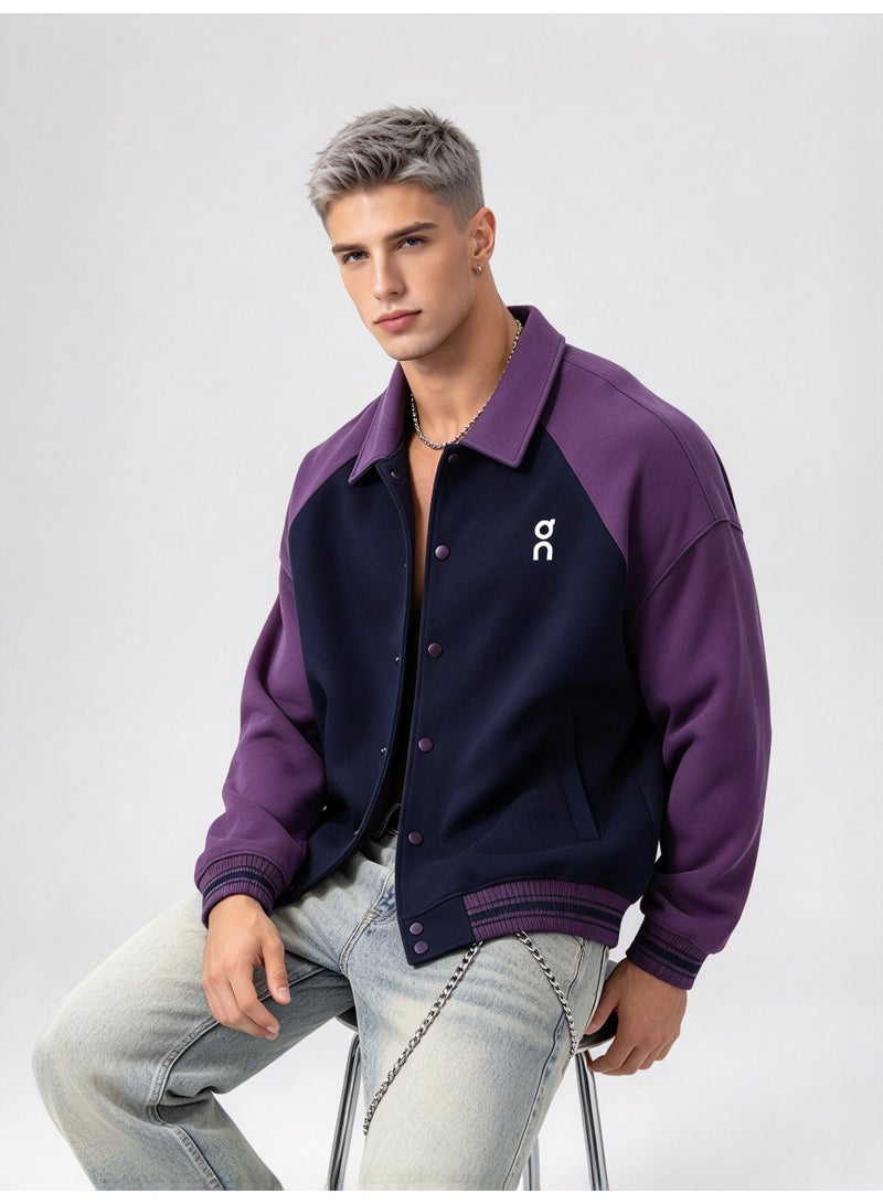 On Running Color Block Lapel Contrasting Baseball Jacket - Image 1