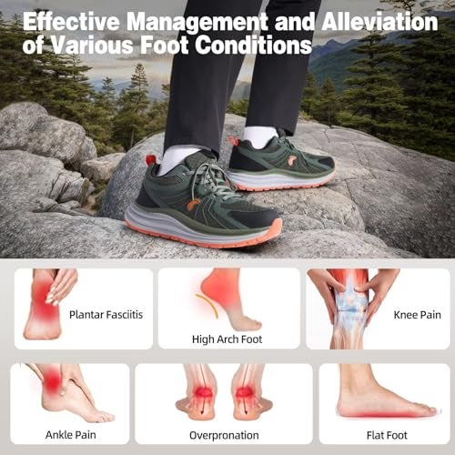 OrthoComfoot Men's Orthopedic Waterproof Running Shoes: Supportive Plantar Fasciitis Orthotic Composite Toe Neuropathy Trail Sneakers, Breathable Indoor Outdoor High Instep Golf Walking Shoes Army Green Size 11 - Image 3