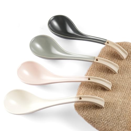 DAHO GOMSU Asian Ceramic Soup Spoon, with Long Handle Easy to Hold, Non-slip Bottom, for Japanese Ramen, Chinese and Vietnamese Wonton, Noodle Soup Spoons (V38) - Image 1