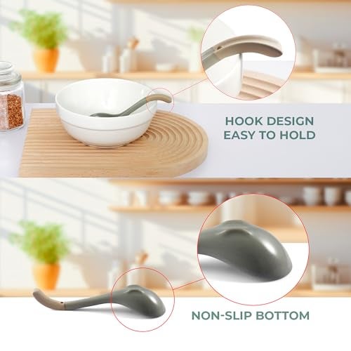 DAHO GOMSU Asian Ceramic Soup Spoon, with Long Handle Easy to Hold, Non-slip Bottom, for Japanese Ramen, Chinese and Vietnamese Wonton, Noodle Soup Spoons (V38) - Image 3
