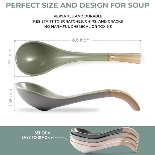 DAHO GOMSU Asian Ceramic Soup Spoon, with Long Handle Easy to Hold, Non-slip Bottom, for Japanese Ramen, Chinese and Vietnamese Wonton, Noodle Soup Spoons (V38) - Image 2