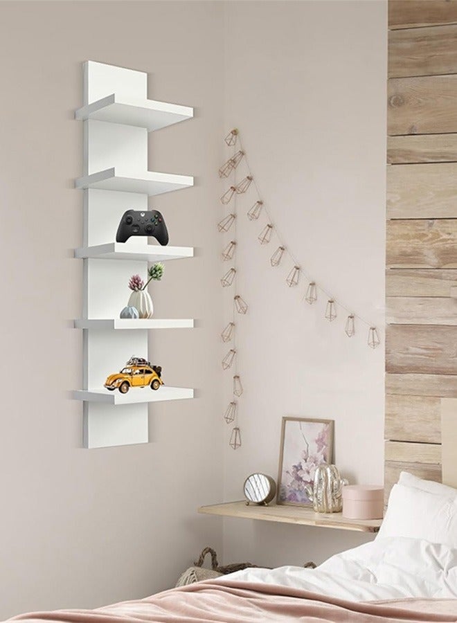 5-Tier Wall Shelf, Vertical Floating Pillar Shelf, Space Saving Multi Functional Storage Organizer, Tall Tower Shelving Unit for Home, Bedroom, Living Room, Office, Books, Plants, and Decorative Items - Image 5