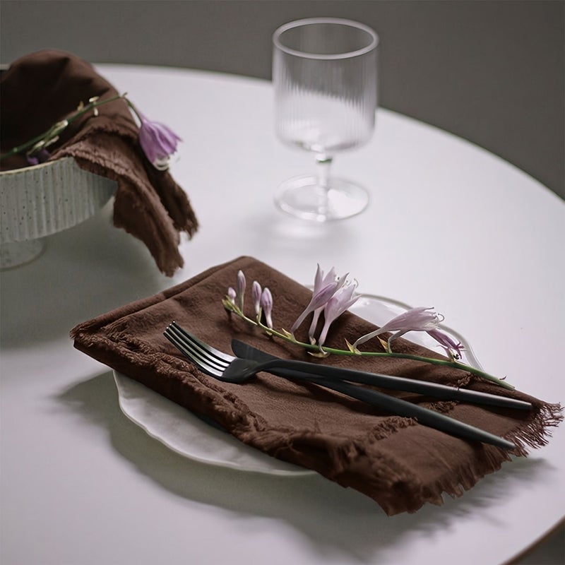 Brown Tassel Square Napkins 8pcs Handmade Table Decor for Parties - Image 1