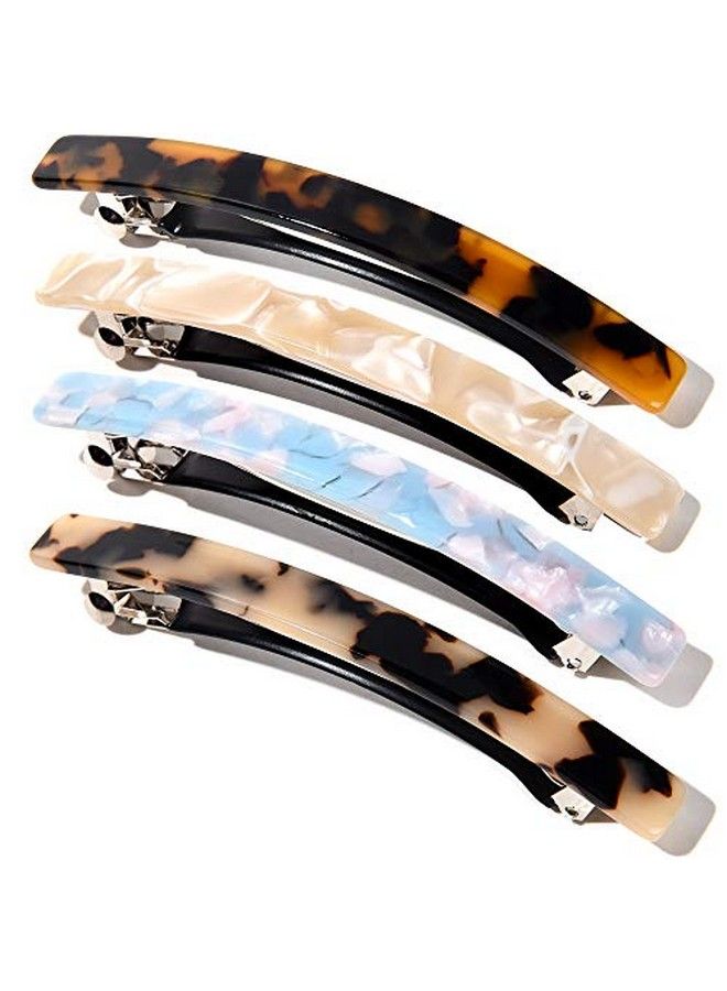 Fsmiling 4"Long Skinny Hair Barrettes Large Automatic Hair Clip Tortoise Shell Hair Accessories For Women Girls Thick Hair4 Color Available (4 Packs) - Image 1