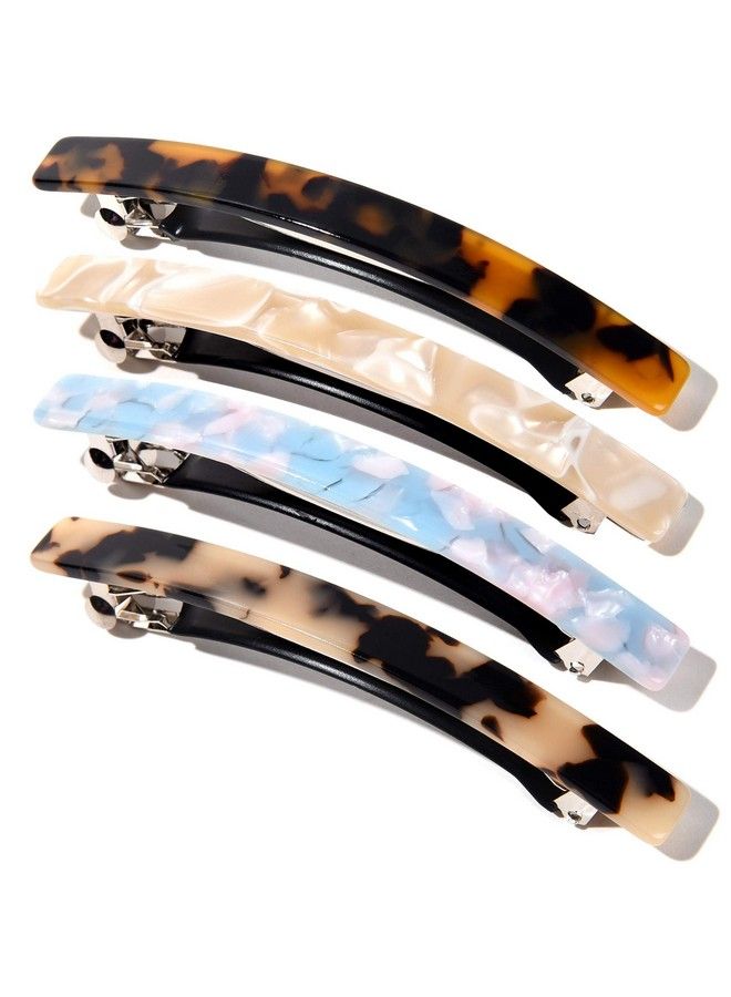 Fsmiling 4"Long Skinny Hair Barrettes Large Automatic Hair Clip Tortoise Shell Hair Accessories For Women Girls Thick Hair4 Color Available (4 Packs) - Image 2