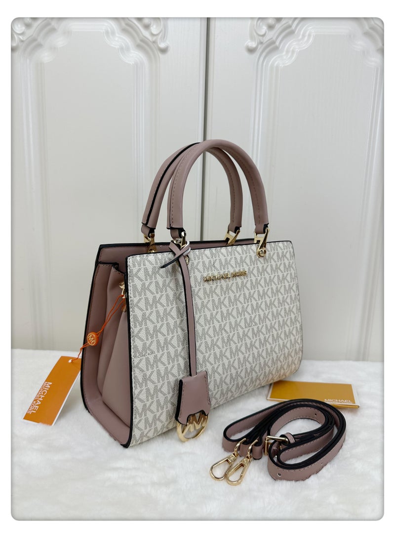 ام كي حقيبة ساتشل MK Michael Kors Jet Set Signature Logo - أبيض/وردي