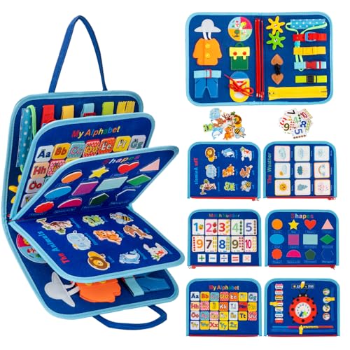 AIXMEET Toddler Busy Board Montessori Toys for 3 4 5 6Year Old Preschool Learning Activities with Life SkillsABC123ShapeColorAnimalWeatherToddler Travel ToysEducational Activity Developing Sensory - Image 1