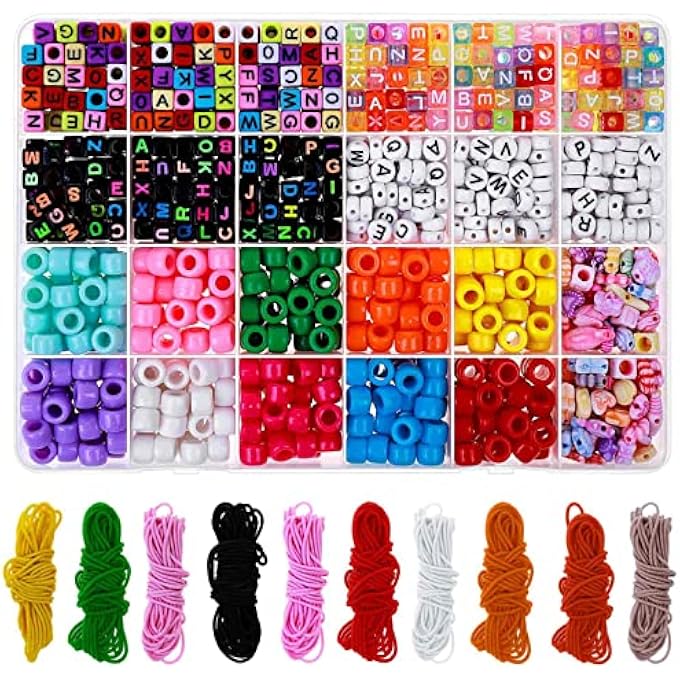 STRBOXONG BRACELET MAKING KIT, BEADS FOR BRACELETS MAKING PONY BEADS POLYMER CLAY BEADS LETTER BEADS FOR JEWELRY MAKING, DIY ARTS AND CRAFTS GIFTS FOR GIRLS AGE 6 7 8 9 10-12 - Image 1