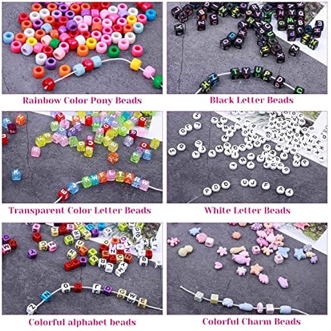 STRBOXONG BRACELET MAKING KIT, BEADS FOR BRACELETS MAKING PONY BEADS POLYMER CLAY BEADS LETTER BEADS FOR JEWELRY MAKING, DIY ARTS AND CRAFTS GIFTS FOR GIRLS AGE 6 7 8 9 10-12 - Image 4