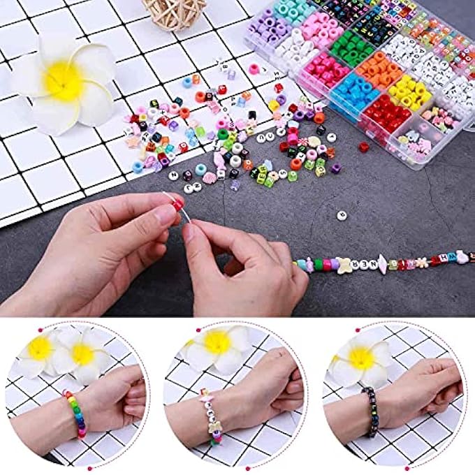 STRBOXONG BRACELET MAKING KIT, BEADS FOR BRACELETS MAKING PONY BEADS POLYMER CLAY BEADS LETTER BEADS FOR JEWELRY MAKING, DIY ARTS AND CRAFTS GIFTS FOR GIRLS AGE 6 7 8 9 10-12 - Image 3