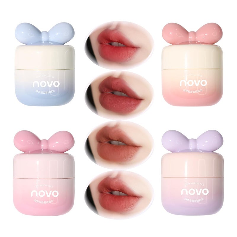 Rayberro 4 Pack Matte Lip Glaze Lipstick Set Lip Gloss Set Cute Bow Knot Shape Lipstick Makeup Set Long Lasting Wear NonStick Cup Not Fade Waterproof Sweatproof Lipsticks Lip Balm Lip Care