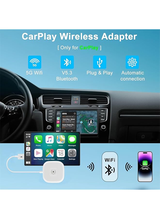 YARDHOBI Carplay Wireless Adapter, Wireless Carplay Adapter, Easy To Upgrade Wired Carplay To Wireless, Instant Connectivity, Wireless Carplay Dongle For Iphone, Fit For Iphone Ios 10+ - Image 2