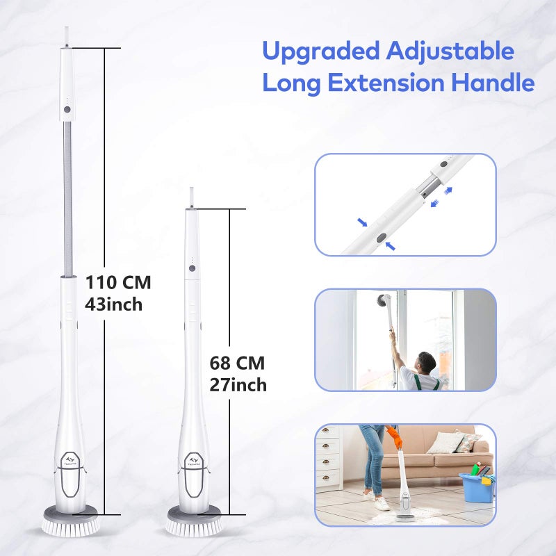 Tilswall Electric Spin Scrubber - Cordless Shower Power Scrubber, Bathroom Cleaner Tools Set with 4 Replaceable Brush Heads, Grout Cleaning Brush with Long Handle for Tile Floor Bathtub - Image 3