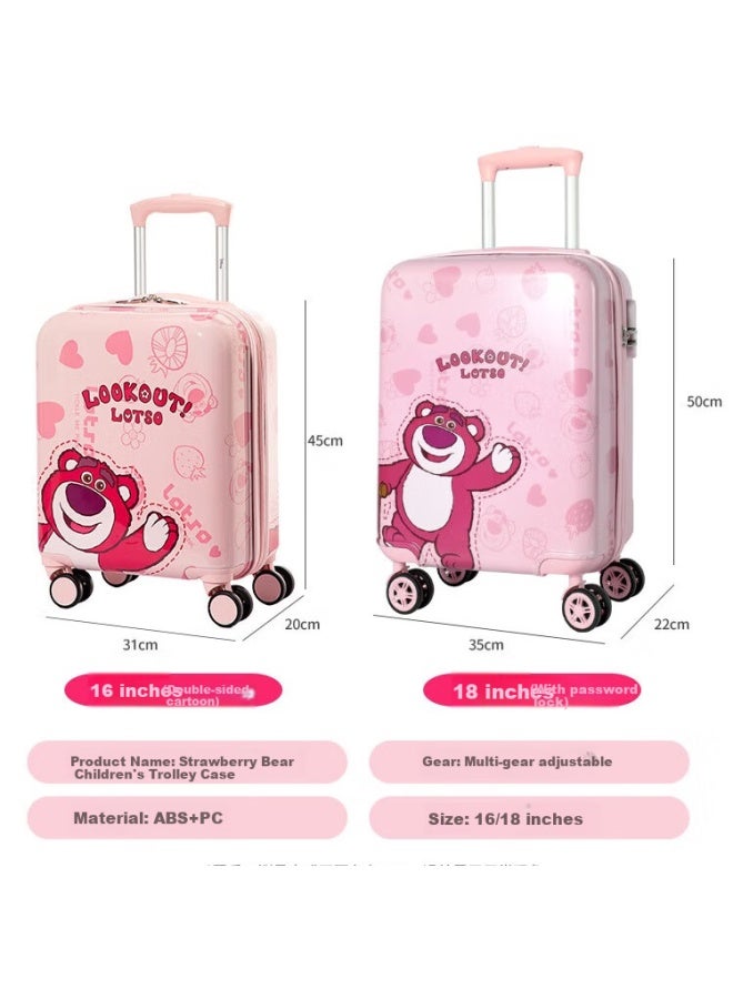 Mesuca X Disney Strawberry Bear Kids Luggage 16-inch Travel Suitcase Girls Double-sided Cartoon Box Carry-on Luggage - Image 5