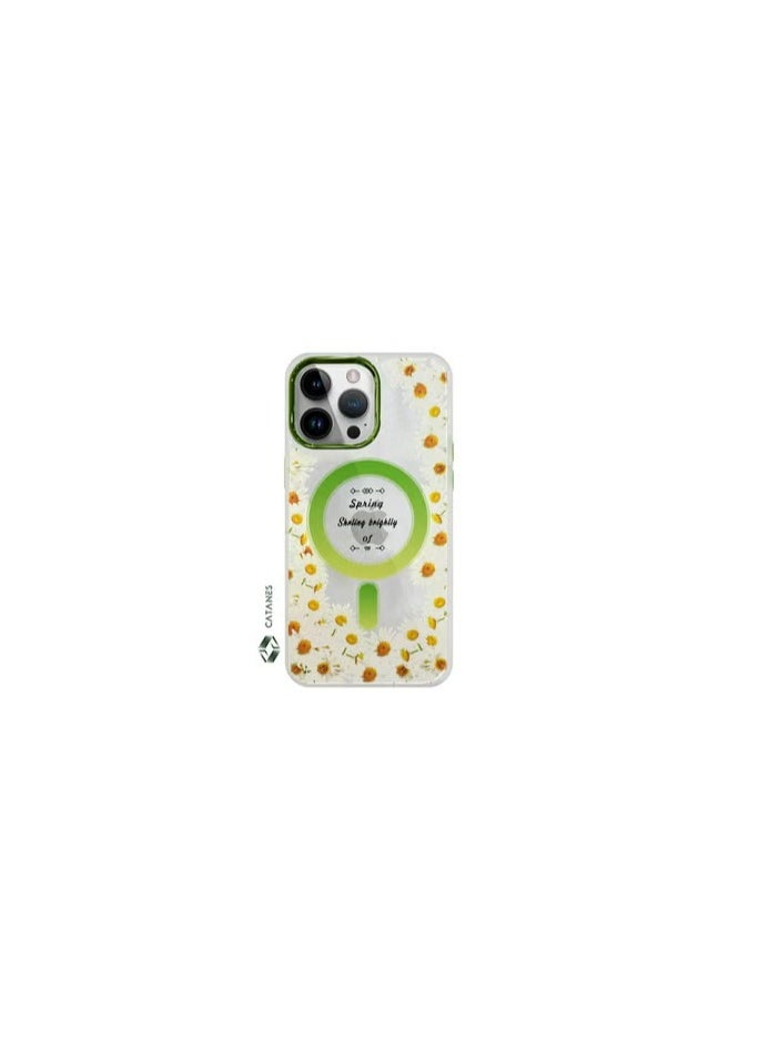 CATANES - Case for Apple iPhone 13 PRO MAX Romantique Floral Design Fashion Flower Compatible with MagSafe & Wireless Charging Cover GREEN - Image 1