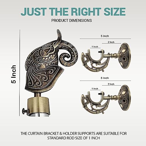 GLOXY ENTERPRISE GLOXY Aluminium Rajwada Elephant Shape Antique Curtain Brackets with Support 1 Inch Rod Pocket Finials Designer Window Stylish, Durable Window Decor Solution for Elegant Home Interiors (Pair of 1) - Image 5