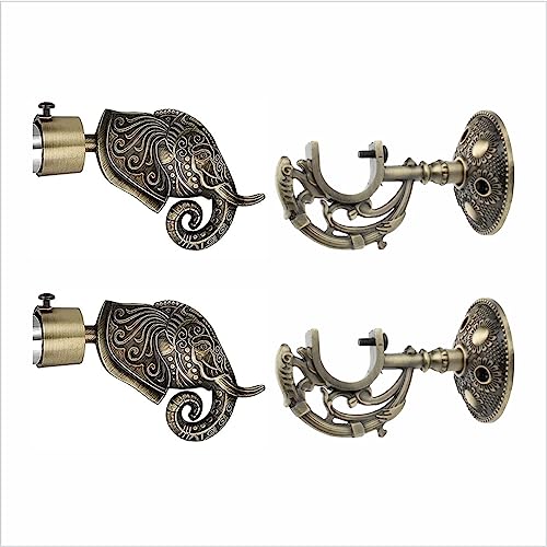 GLOXY ENTERPRISE GLOXY Aluminium Rajwada Elephant Shape Antique Curtain Brackets with Support 1 Inch Rod Pocket Finials Designer Window Stylish, Durable Window Decor Solution for Elegant Home Interiors (Pair of 1) - Image 1