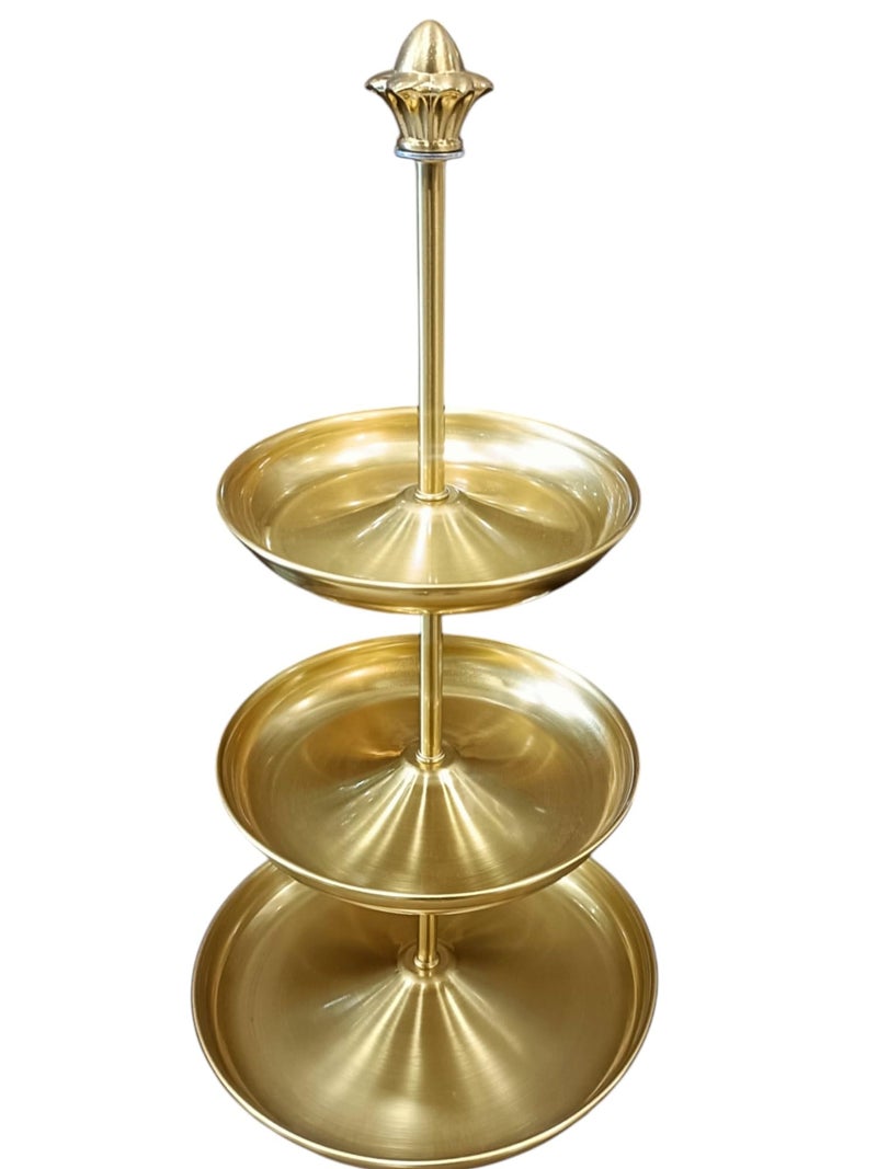 PAUL SONS Hospitality Decorative Multi 3 Tier Metal Dessert Fruit Center Rod Heavy Duty Hardware Holder for Wedding Party Birthday Cupcake Platter Stand Fittings - Retro Gold Round - Image 1