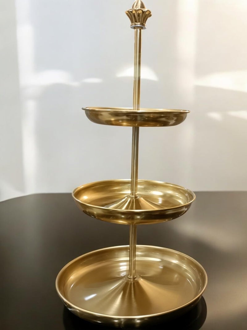 PAUL SONS Hospitality Decorative Multi 3 Tier Metal Dessert Fruit Center Rod Heavy Duty Hardware Holder for Wedding Party Birthday Cupcake Platter Stand Fittings - Retro Gold Round - Image 3