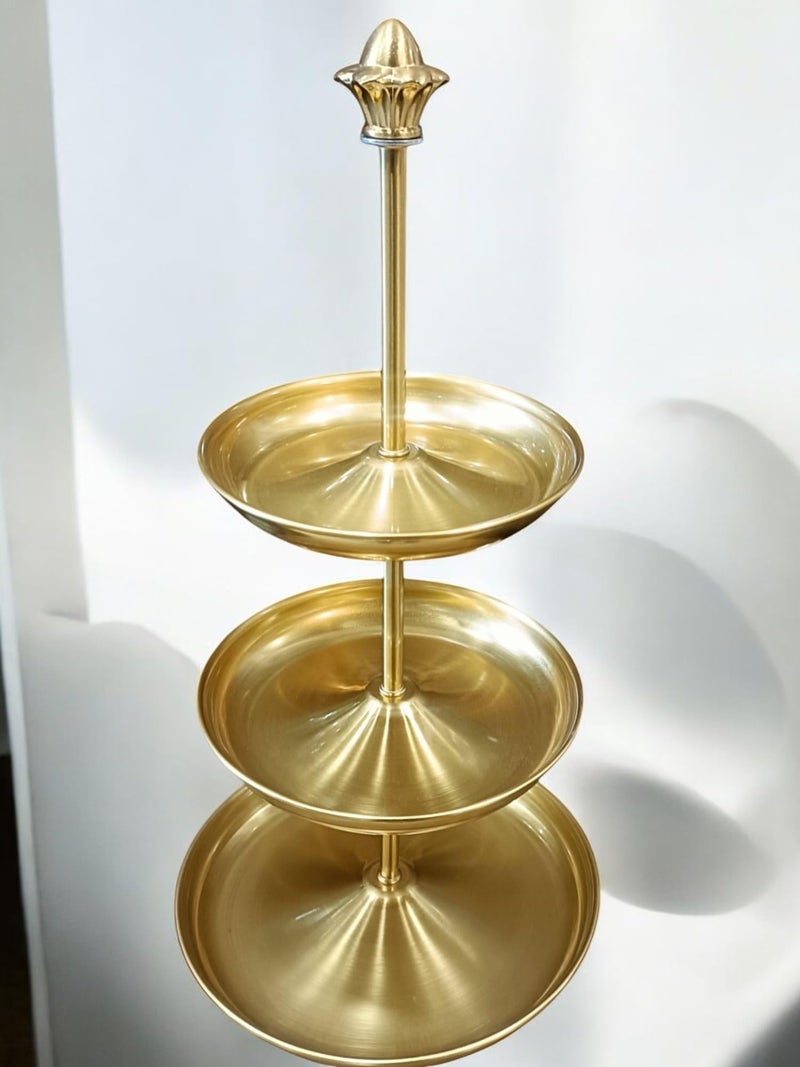 PAUL SONS Hospitality Decorative Multi 3 Tier Metal Dessert Fruit Center Rod Heavy Duty Hardware Holder for Wedding Party Birthday Cupcake Platter Stand Fittings - Retro Gold Round - Image 4