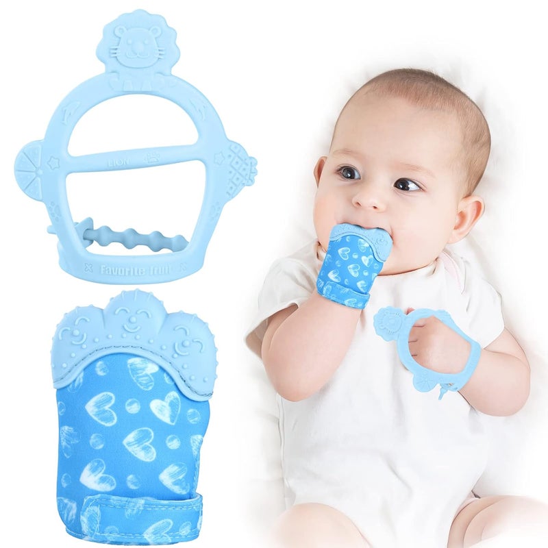 Vicloon Silicone Teething Mitt 2Pcs Baby Teething Mitten with Adjustable Strap Crinkle Sound and Textured Self Soothing Baby Chew Toys for 06month Infants - Image 1