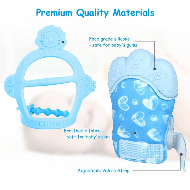 Vicloon Silicone Teething Mitt 2Pcs Baby Teething Mitten with Adjustable Strap Crinkle Sound and Textured Self Soothing Baby Chew Toys for 06month Infants - Image 4