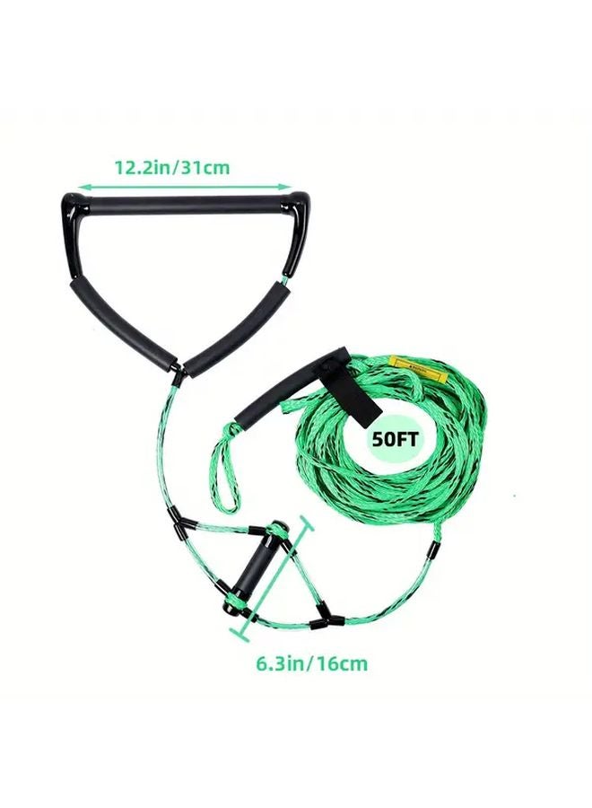 حبل القطر للواح التزلج على الماء والركبة بطول 75 قدمًا من Green And Black بمقابض عائمة 15 بوصة - Image 3