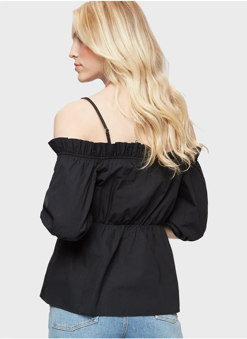 DOROTHY PERKINS Bardot Puff Sleeve Shirred Top