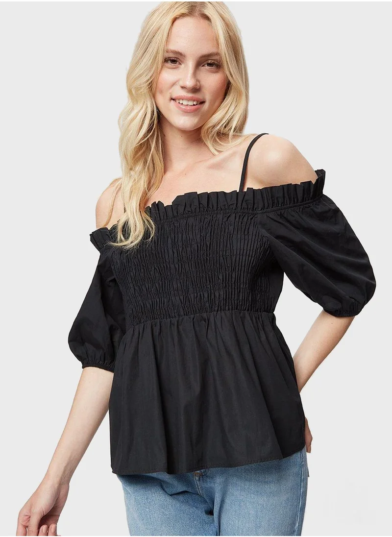 DOROTHY PERKINS Bardot Puff Sleeve Shirred Top