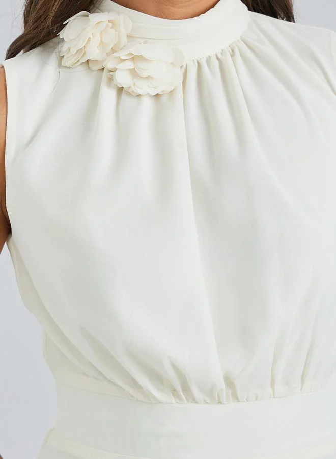 Styli ivory Off-White Corsage Detail Maxi Evening Dress for Women | Best Price UAE