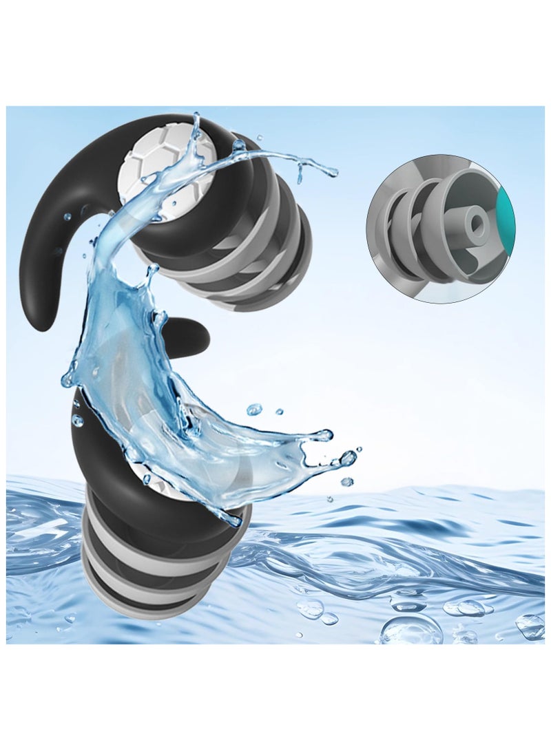Cuken 2-Pairs Waterproof Silicone Swimming Ear Plugs for Adults, Reusable Soft Earplugs for Pool, Diving, Showering and Surfing (Black/Cyan) - Image 3