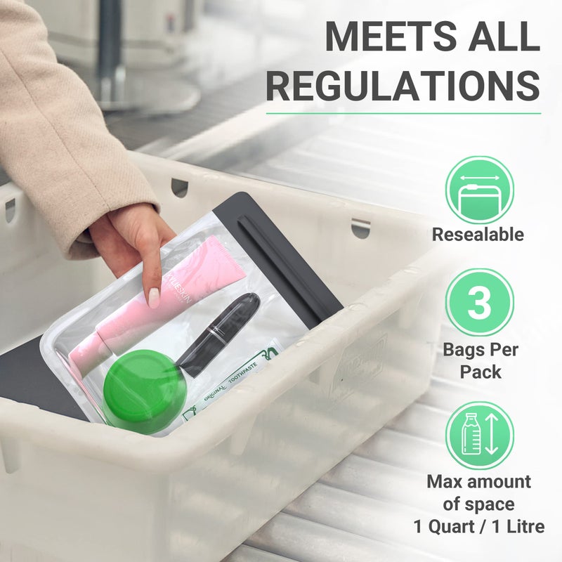 Ogato 3pcs - Clear TSA Approved Toiletry Bag - Our Quart Size Clear Toiletry Bags are Security Approved Worldwide for Liquids & Cosmetics - 100% 3-1-1 Compliant Clear Travel Bags for Toiletries - Image 2