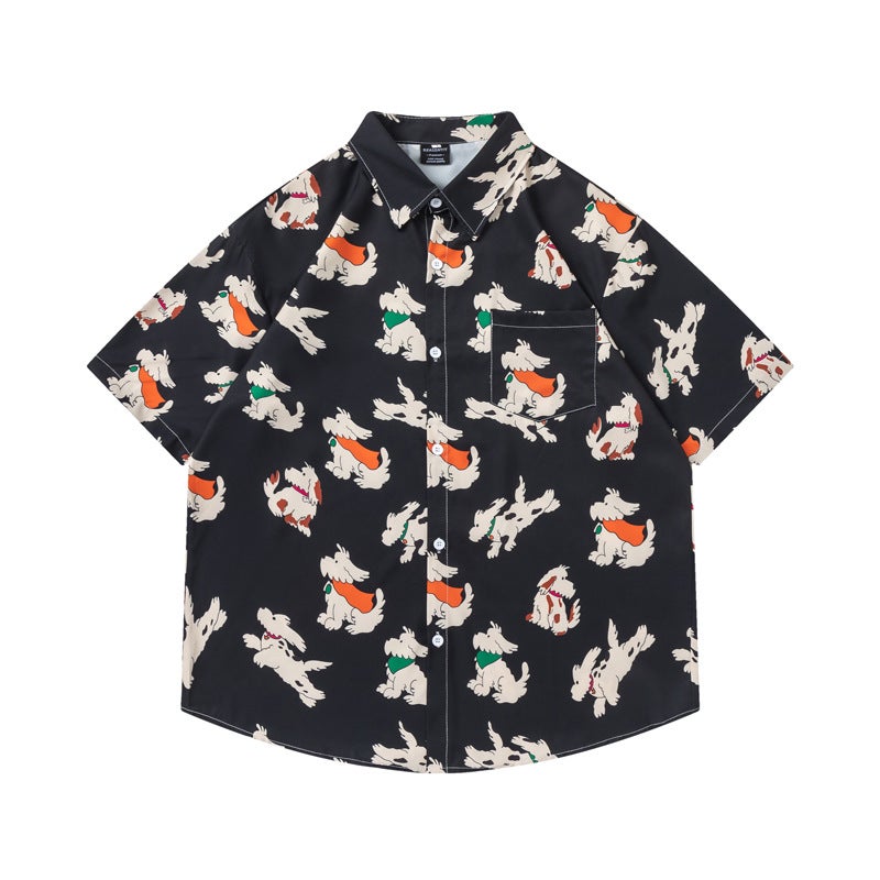 Guangzhou Cartoon Animal Flower Shirt Men And Women Trend Design Sense Loose Casual Short Sleeve Shirt - Image 1