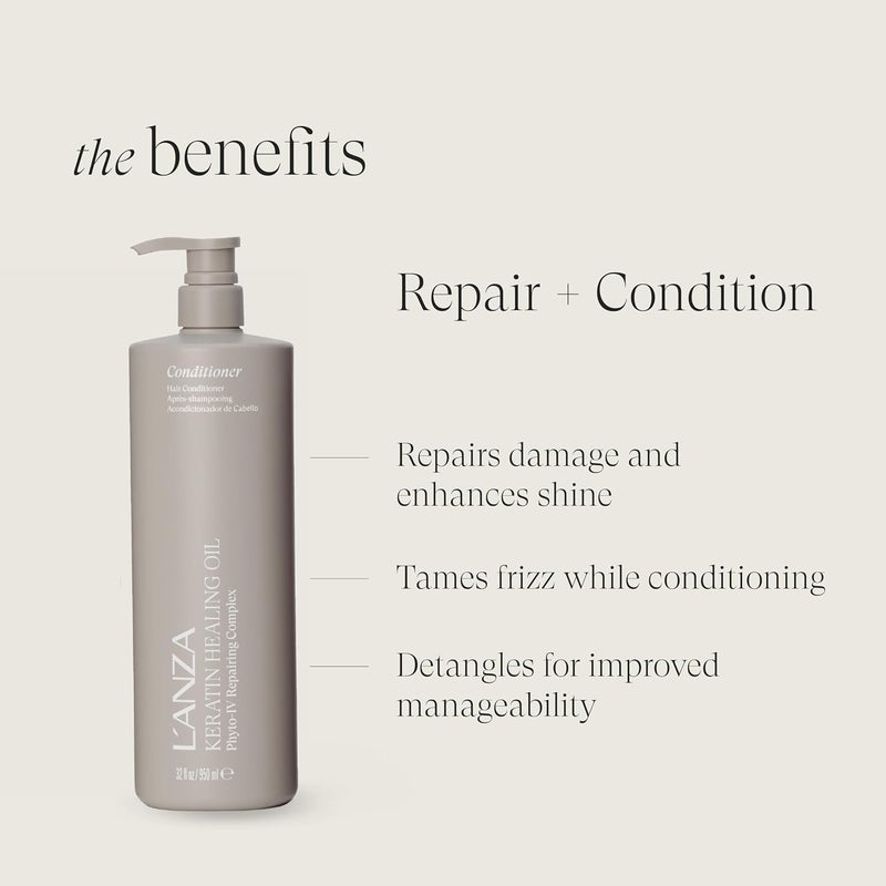 L'anza Keratin Healing Oil Lustrous Conditioner for Damaged Hair  Nourishes Repairs and Boosts Hair Shine and Strength for a Perfect Silky Look Sulfatefree Parabenfree Glutenfree (950ml) - Image 2
