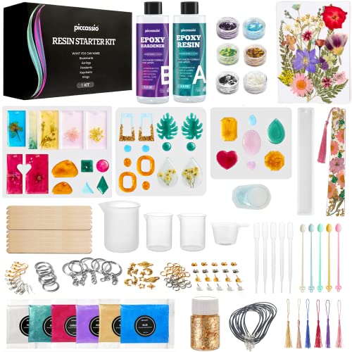 Piccassio Epoxy Resin Kit for Beginners – 208-Piece Jewelry Making & Craft Kit with Molds, Dried Flowers, Glitter & Tools – Complete Starter Set for Keychains, Bookmarks, Pendants & DIY Resin Art - Image 1
