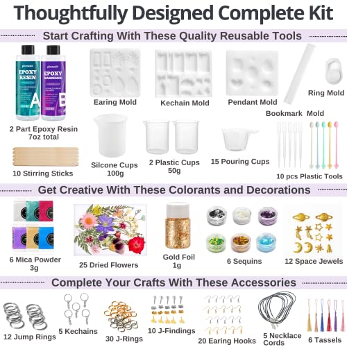 Piccassio Epoxy Resin Kit for Beginners – 208-Piece Jewelry Making & Craft Kit with Molds, Dried Flowers, Glitter & Tools – Complete Starter Set for Keychains, Bookmarks, Pendants & DIY Resin Art - Image 3