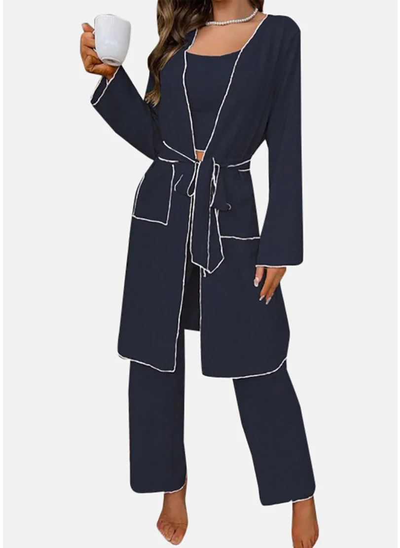 يونيكي Blue Solid Pyjamas,Robe & Crop Top