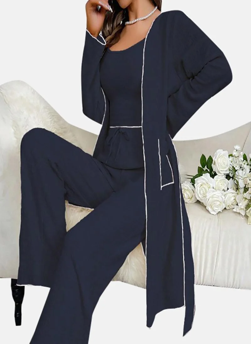 يونيكي Blue Solid Pyjamas,Robe & Crop Top