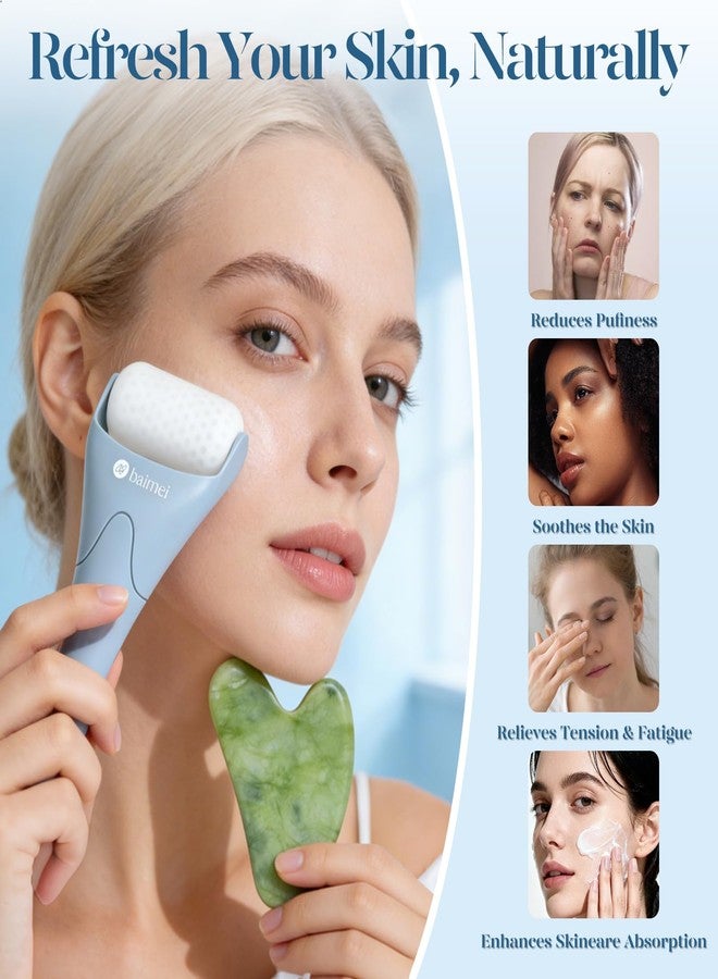 BAIMEI IcyMe Ice Roller for Face and Gua Sha Facial Tool Set, Ice Face Roller Reduces Puffiness Skin Care Tools, Self Care for Women - Blue - Image 3