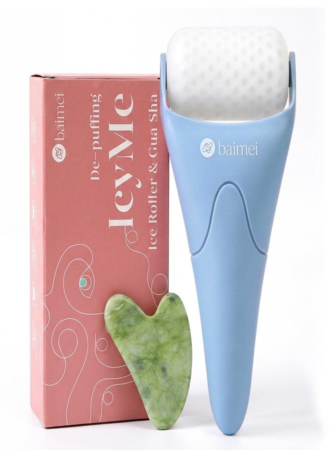 BAIMEI IcyMe Ice Roller for Face and Gua Sha Facial Tool Set, Ice Face Roller Reduces Puffiness Skin Care Tools, Self Care for Women - Blue - Image 1