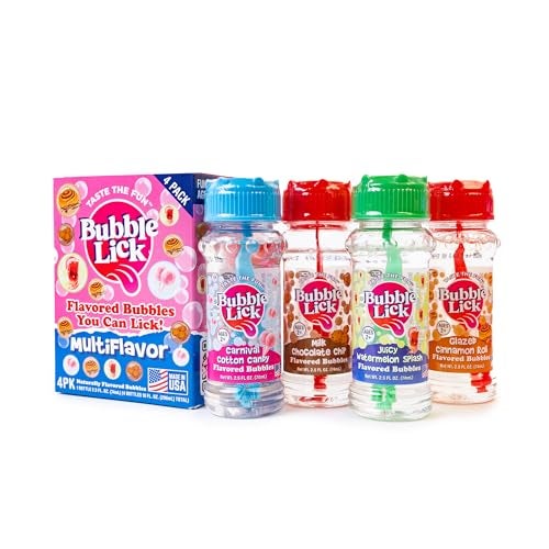 BubbleLick Bubble Lick Flavored Bubbles, Variety (Glazed Cinnamon, Watermelon, Chocolate Chip Cookie, Cotton Candy), 2.5 fl oz, 4 - Image 1