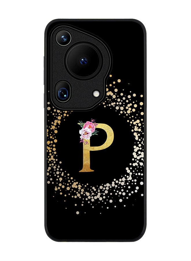 Stylizedd Rugged Black edge case for Huawei Pura 70 Ultra, Slim fit Case Flexible Cover - Custom Monogram Initial Letter Floral Pattern Alphabet - P ( Black ) - Image 1