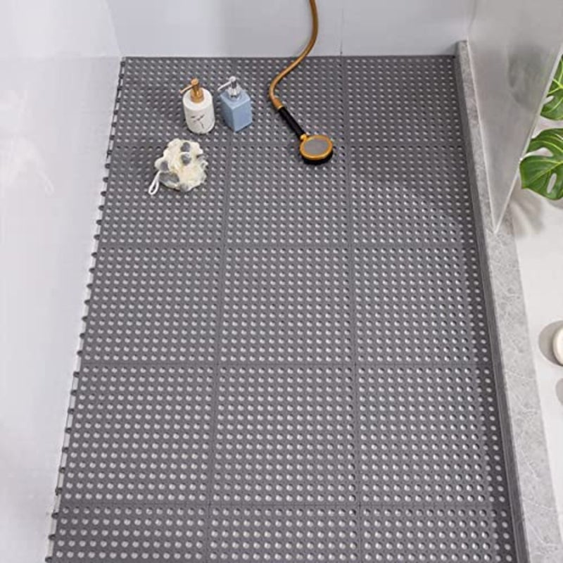 12 Pack Interlocking Non Slip Drainage Floor Tiles, 11.8 X 11.8 Inch Soft PVC Bath Shower Floor Mat with Suctions Cups, Drainage Holes for Bathroom, Kitchen, Pool Grey - Image 2