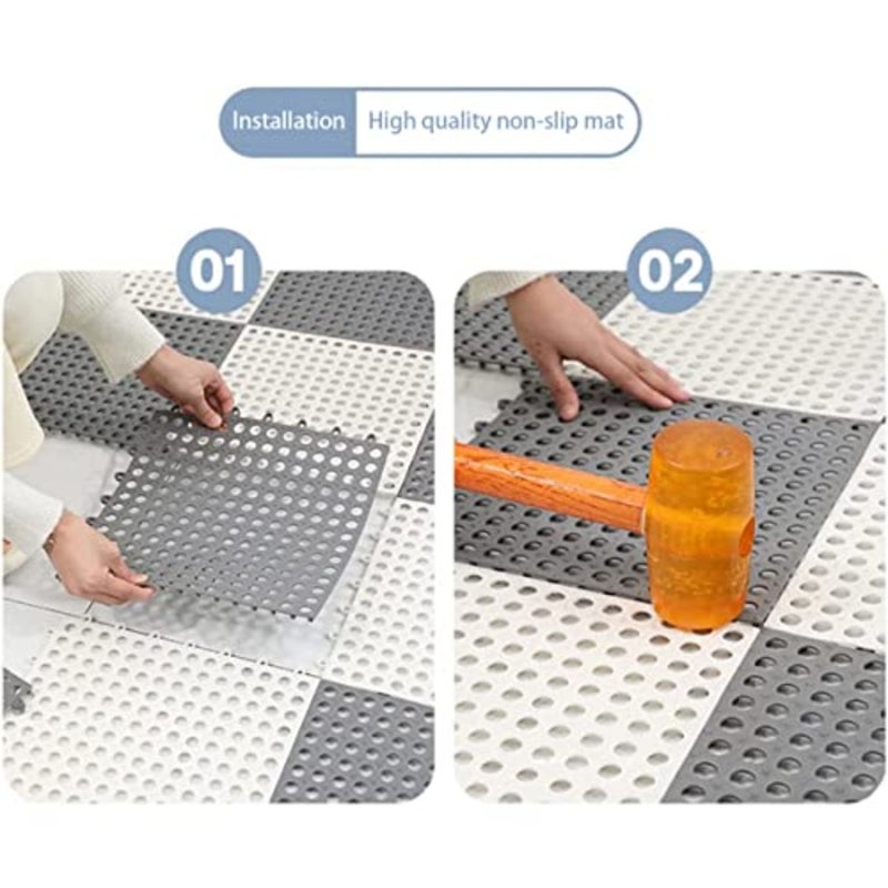 12 Pack Interlocking Non Slip Drainage Floor Tiles, 11.8 X 11.8 Inch Soft PVC Bath Shower Floor Mat with Suctions Cups, Drainage Holes for Bathroom, Kitchen, Pool Grey - Image 5