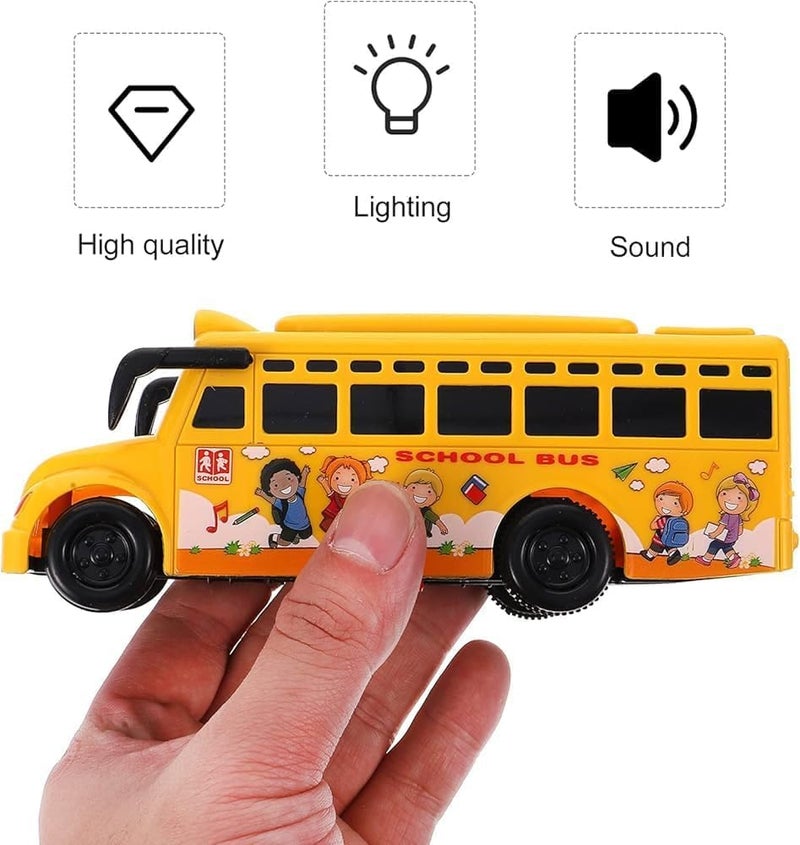 DEOXY Plastic Mini School Bus Toy for Kids, with Friction Powered Push and Go Mini School, 3D Cool Flashing Lighting & Soft Musical Toy 3+ Age Gift for Kids - Image 2