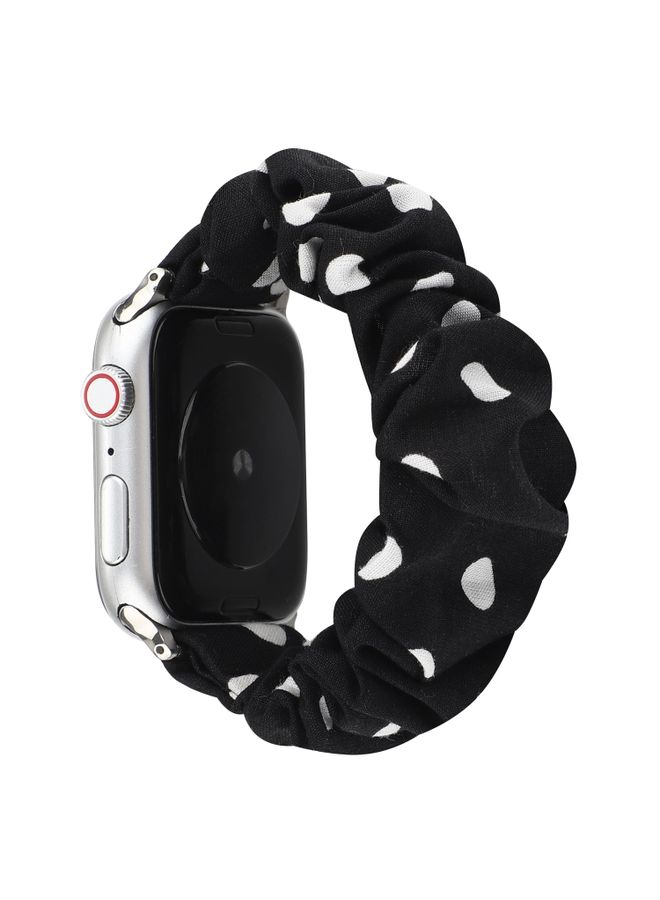 Replacement Strap For Apple Watch Series 9&8&7 41mm / SE 3&SE 2&6&SE&5&4 40mm / 3&2&1 38mm Cloth + Stainless Steel Hair Ring Watch Band Black Spot