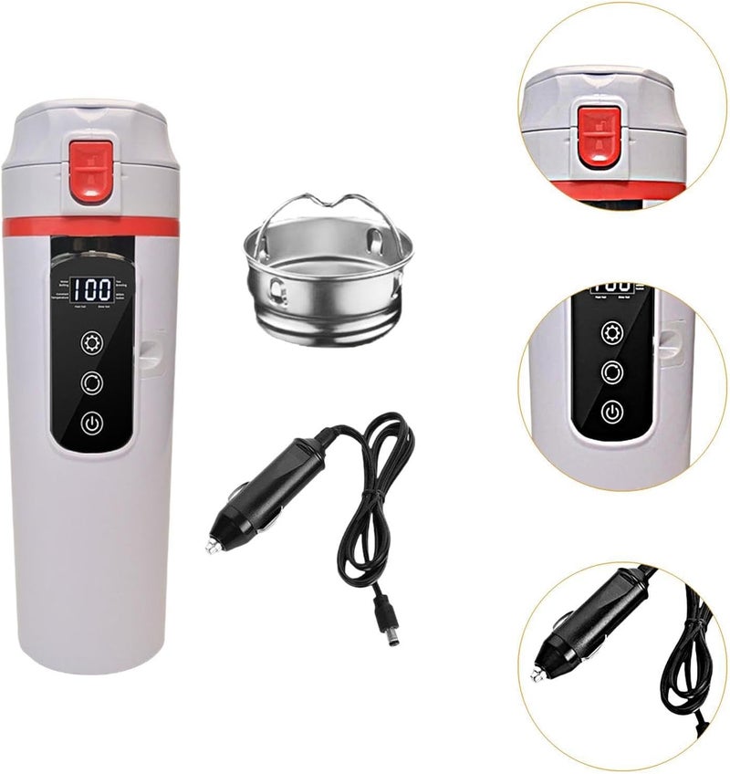 12V/24V إبريق مياه سيارة، مرجل مياه ساخن، إبريق من الفولاذ المقاوم للصدأ، كوب مياه ساخن كهربائي للاستخدام المدرسي، أبيض - Image 3