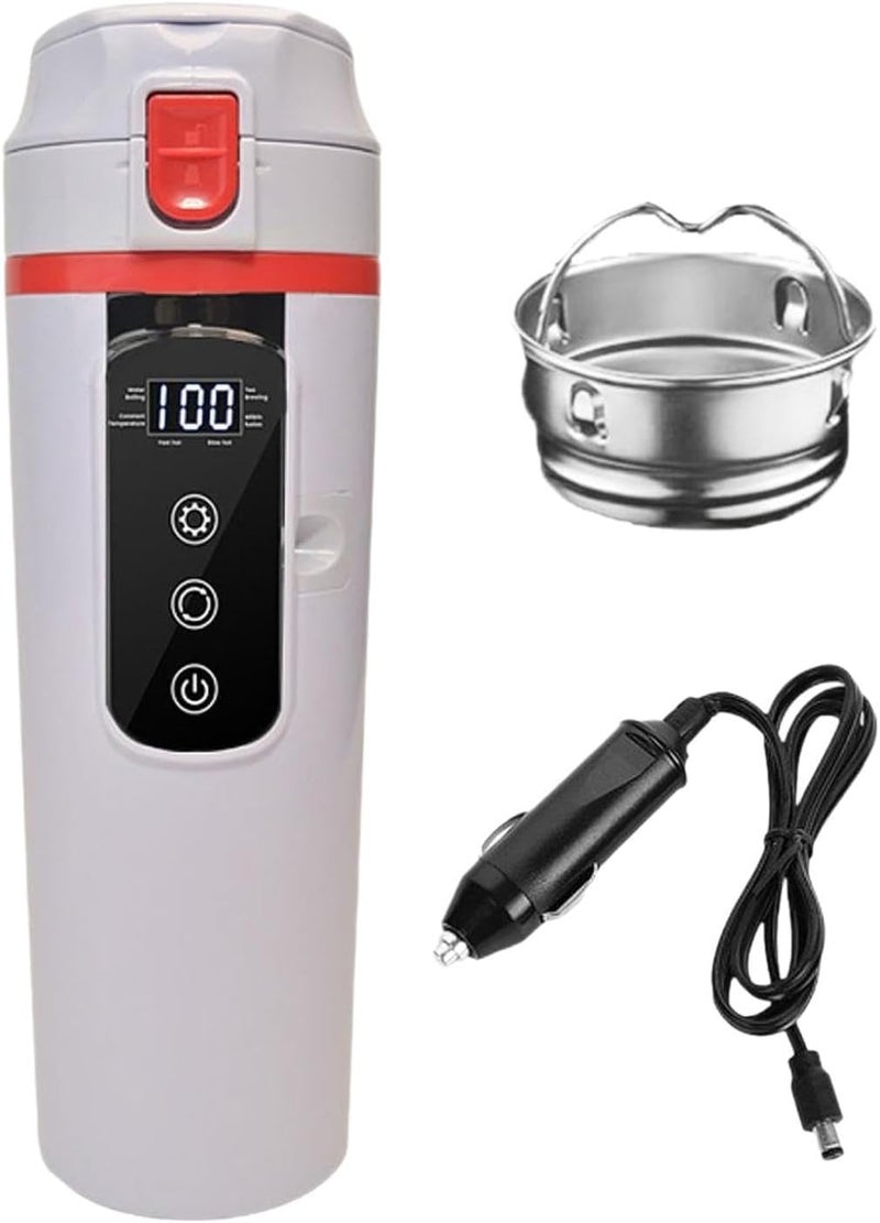 12V/24V إبريق مياه سيارة، مرجل مياه ساخن، إبريق من الفولاذ المقاوم للصدأ، كوب مياه ساخن كهربائي للاستخدام المدرسي، أبيض - Image 1
